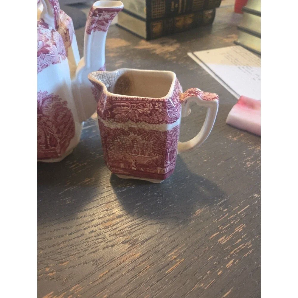 Mason's Vista Pink Ironstone Tea Set Teapot Sugar Creamer Pitcher England